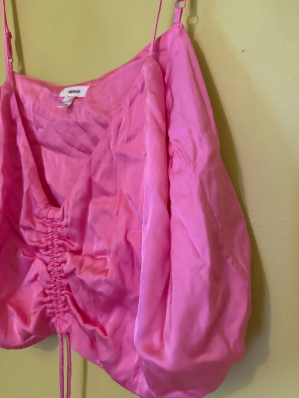 Pink Satin Aerie Tank Crop with tie front